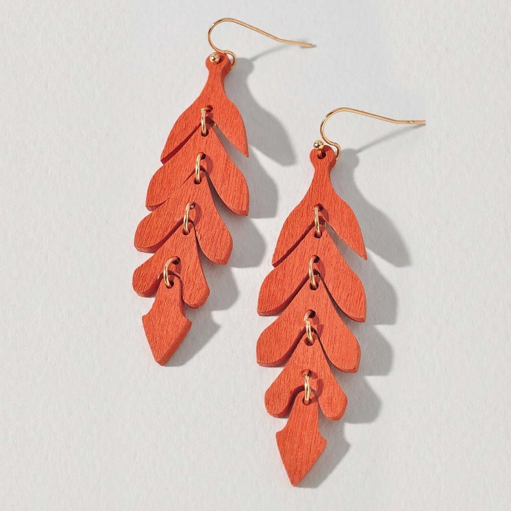 3 PACK: wooden women's fall leaf fishhook drop dangle earrinngs